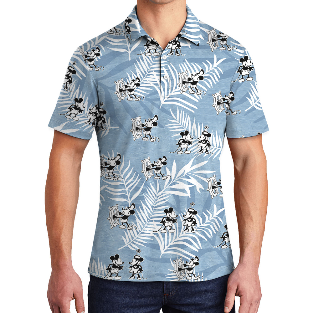 Mickey Steamboat Willie Movie Classic Blue Hawaiian Polo Shirt - variant image 1