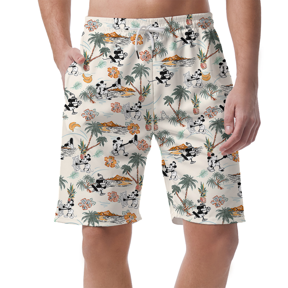 Cute Mickey Steamboat Willie Tropical Islands Hawaiian Beach Shorts For Men - variant image 1