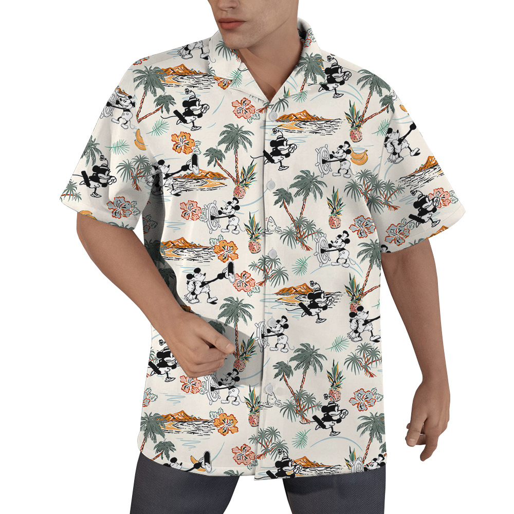 Funny Mickey Minnie Steamboat Willie Tropical Islands Hawaiian Shirt - variant image 1
