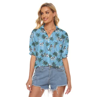 Cute Mickey Steamboat Willie Tropical Palm Trees Hawaiian Crop Top Shirt