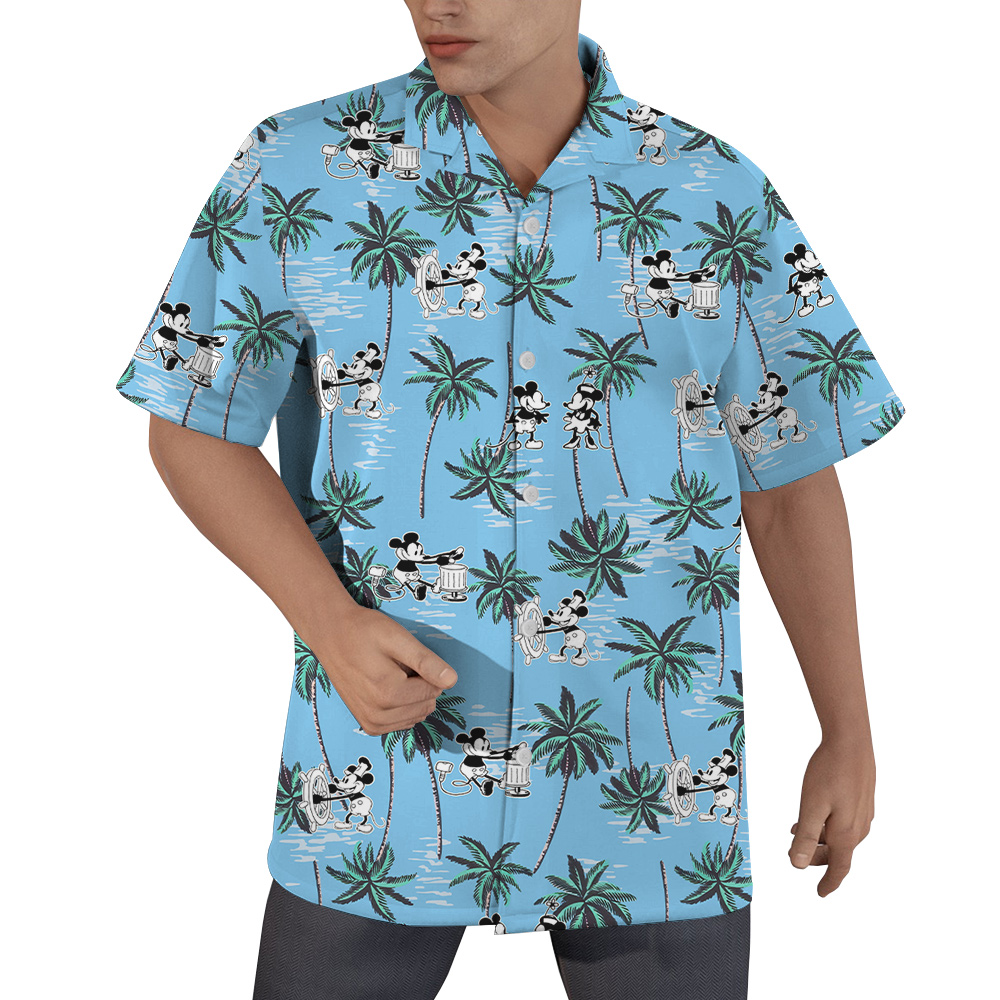 Blue Palm Tree Steamboat Willie Mickey Hawaiian Shirt - variant image 1