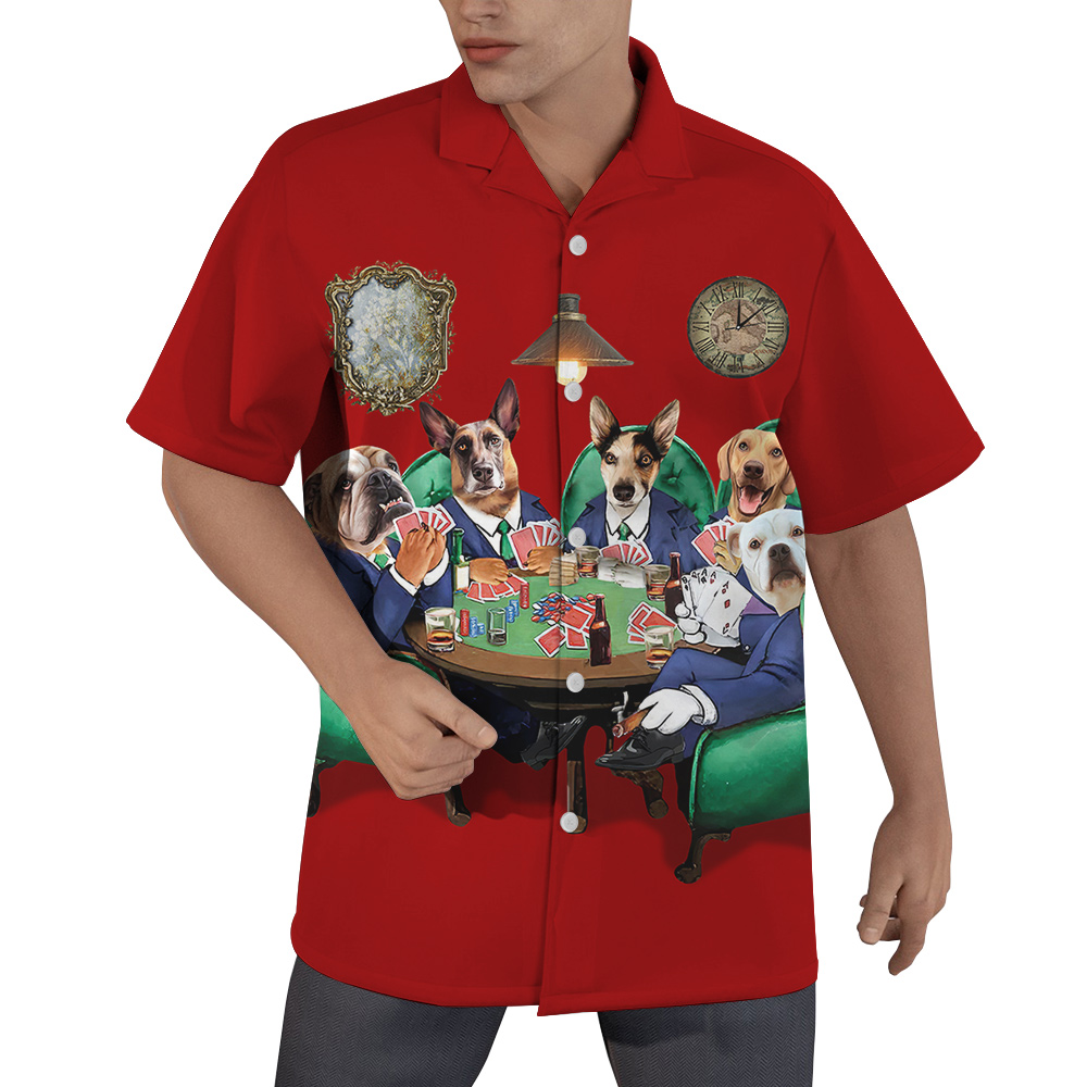Dog Poker Red Hawaiian Men’s Shirt With Custom Multiple Dogs Face - variant image 1