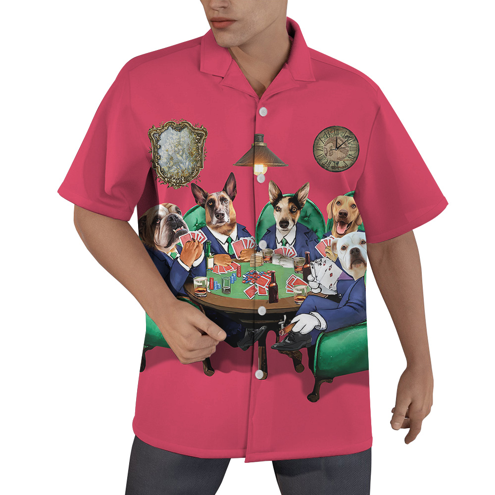 Dog Poker Pink Hawaiian Men’s Shirt With Custom Multiple Dogs Face - variant image 1