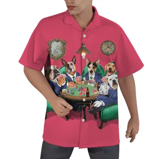 Dog Poker Pink Hawaiian Men’s Shirt With Custom Multiple Dogs Face