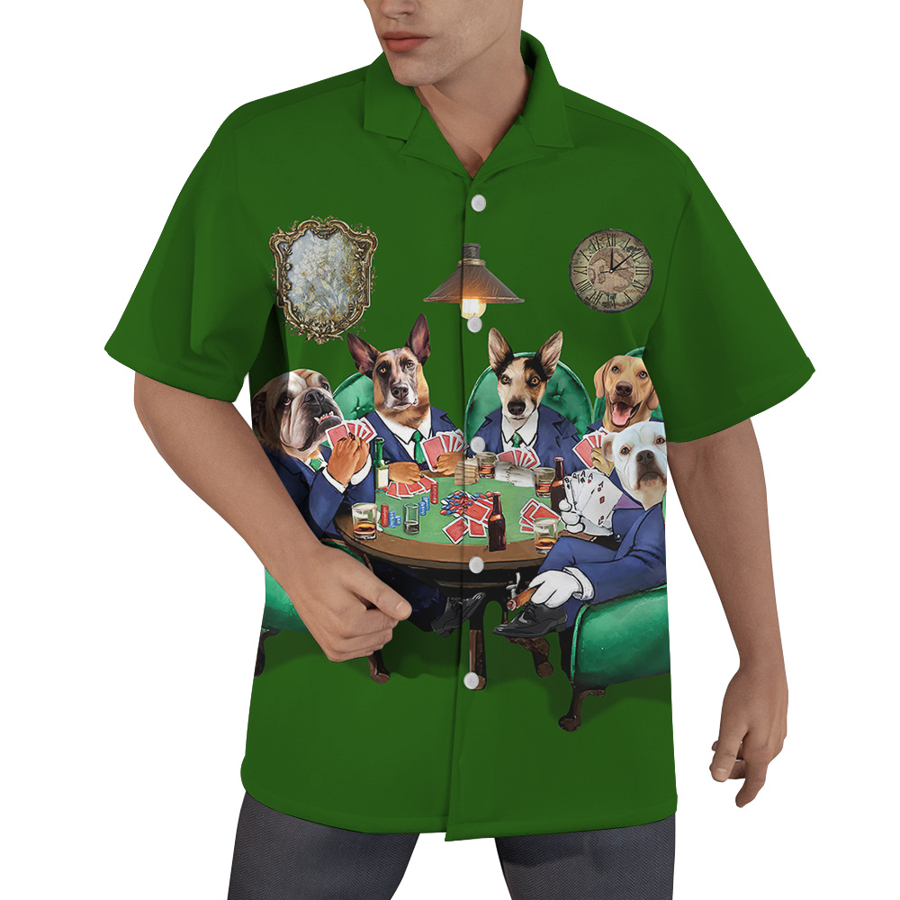 Custom Dog Poker Green Hawaiian Men’s Shirt With Multiple Dogs Face - variant image 1