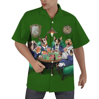 Custom Dog Poker Green Hawaiian Men’s Shirt With Multiple Dogs Face