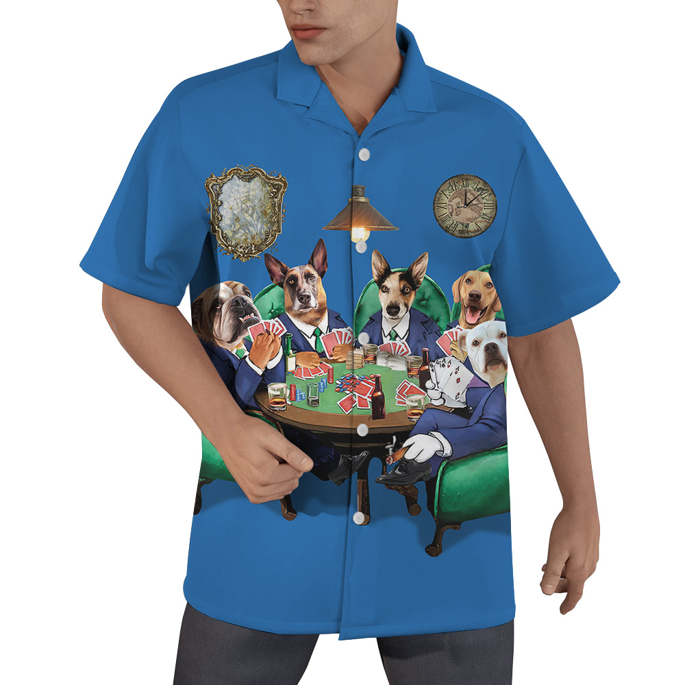 Custom Dog Poker Blue Hawaiian Men’s Shirt With Multiple Dogs Face - variant image 1