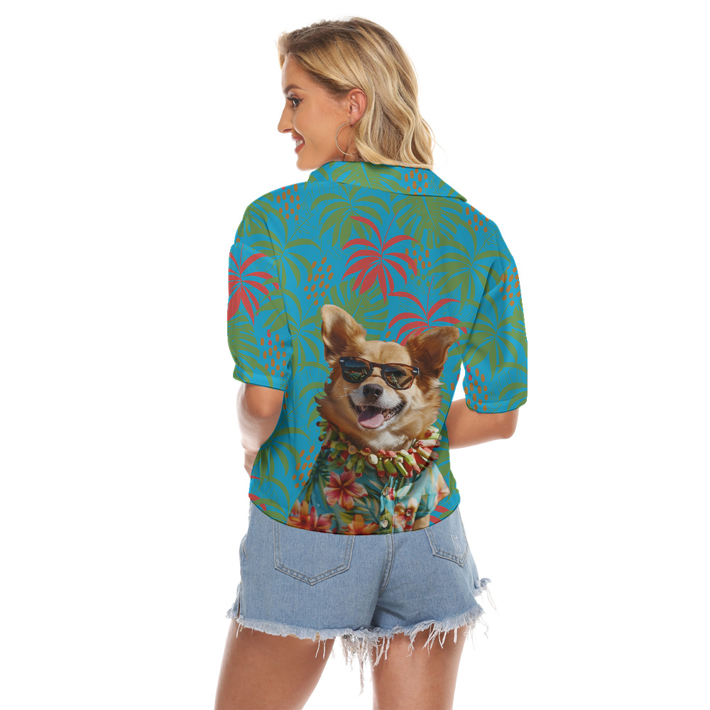 Custom Dog Face On Blue Women's Cropped Shirt - variant image 1