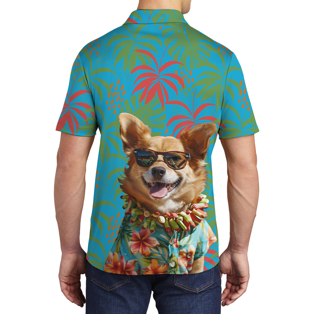 Custom Dog Face On Blue Hawaiian Men Polo Shirt - variant image 1