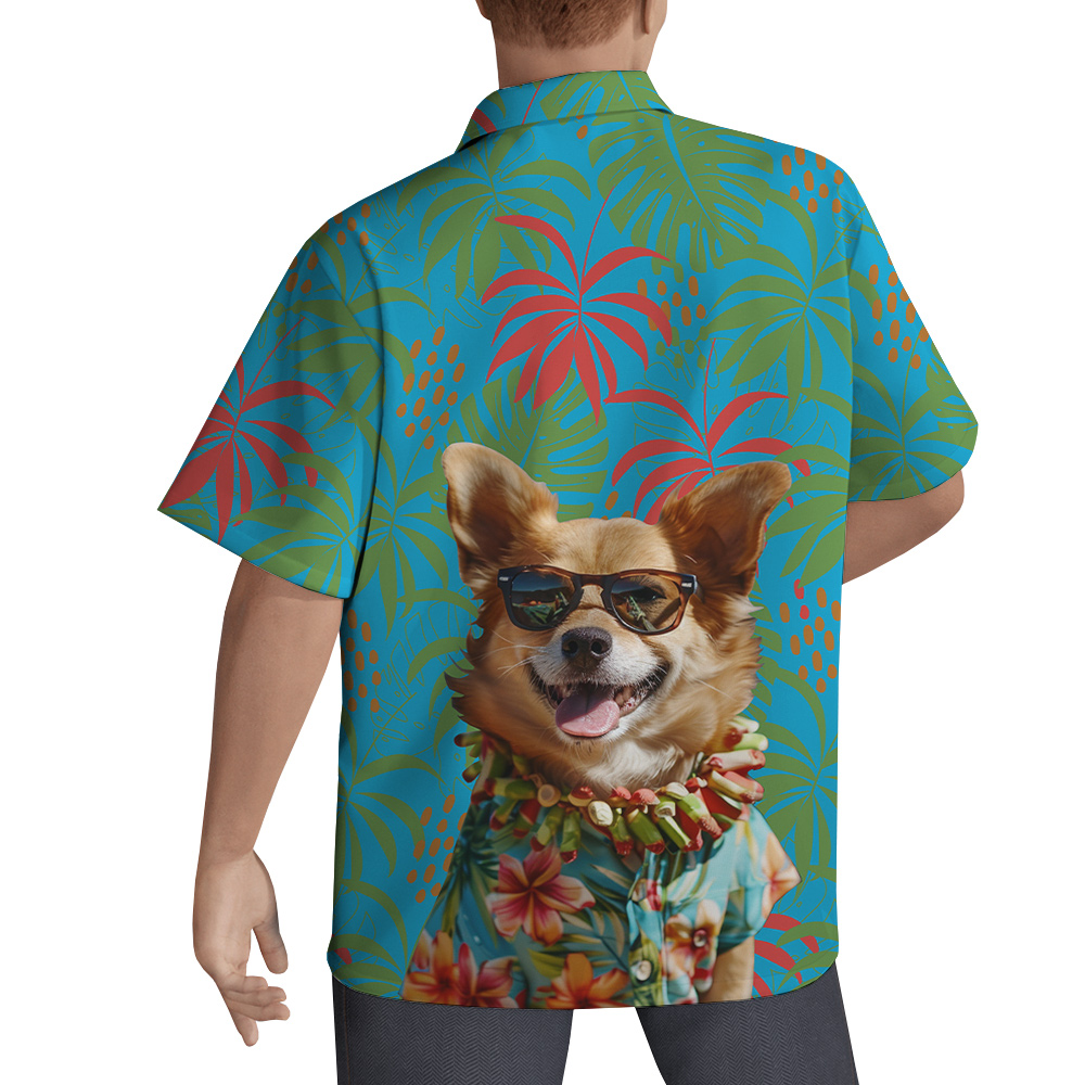 Custom Dog Face On Blue Hawaiian Men Shirt - variant image 1