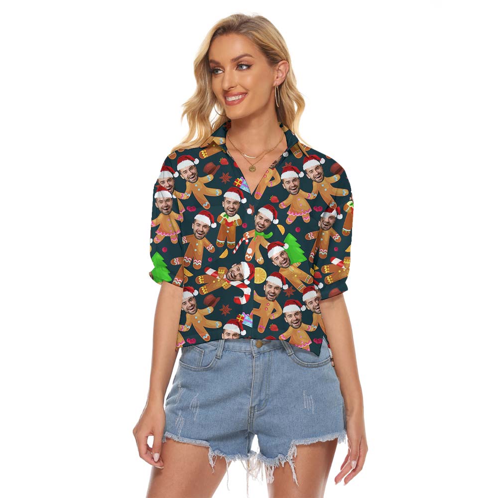 Custom Face Women's Cropped Shirt Gingerbread Pattern - variant image 1