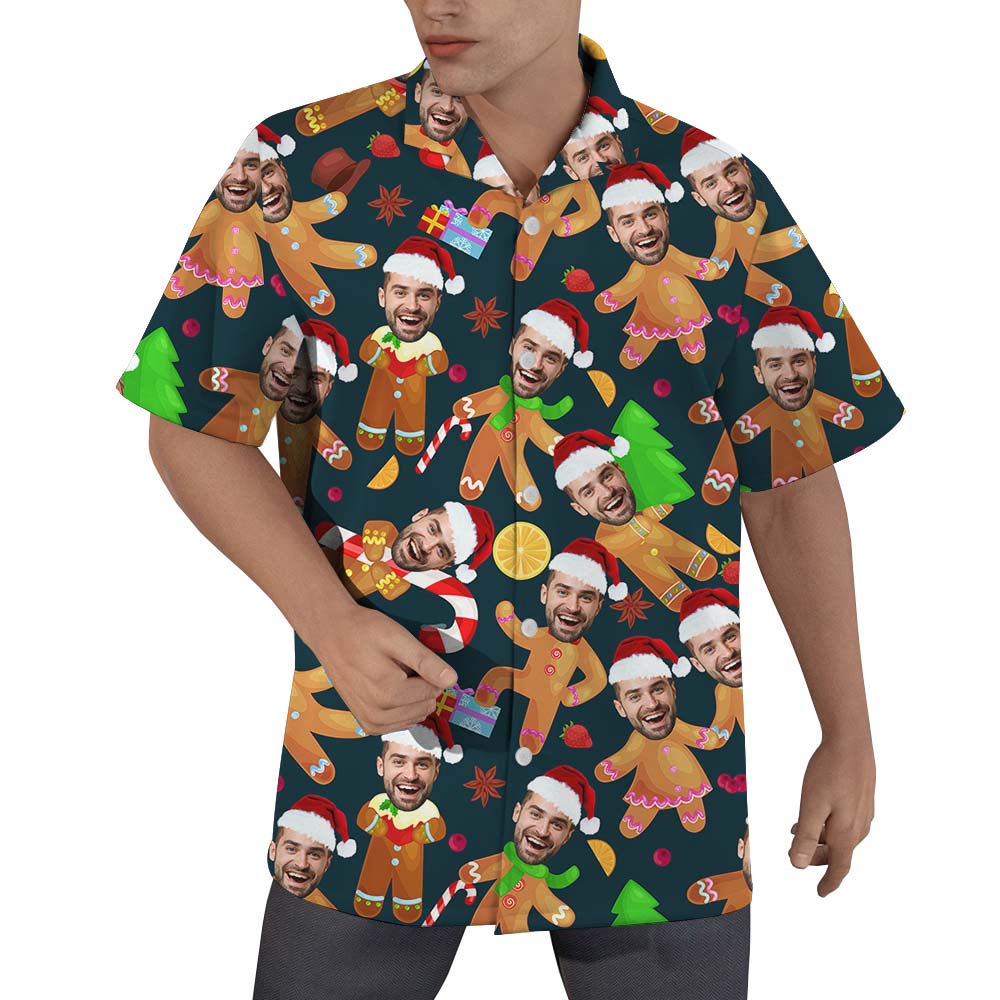 Christmas Gingerbread Custom Face Men Hawaiian Shirt - variant image 1
