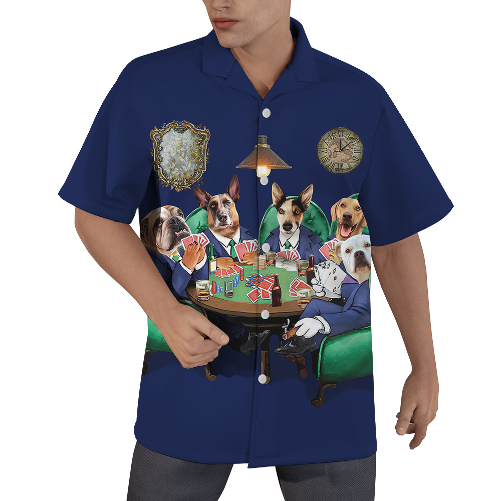 Dog Poker Navy Hawaiian Men’s Shirt With Custom Multiple Dogs Face - variant image 1