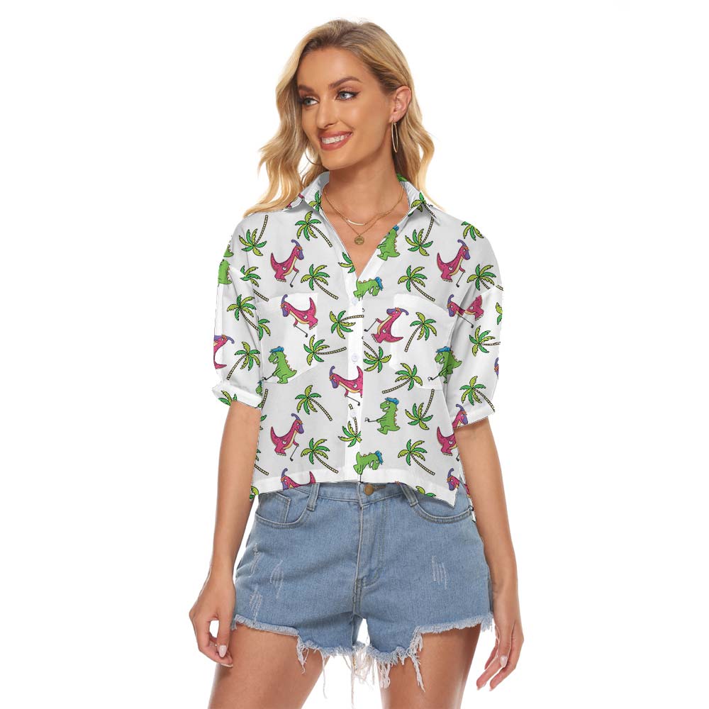 Aloha Women's Cropped Shirt With Dinosaur Pattern - variant image 1