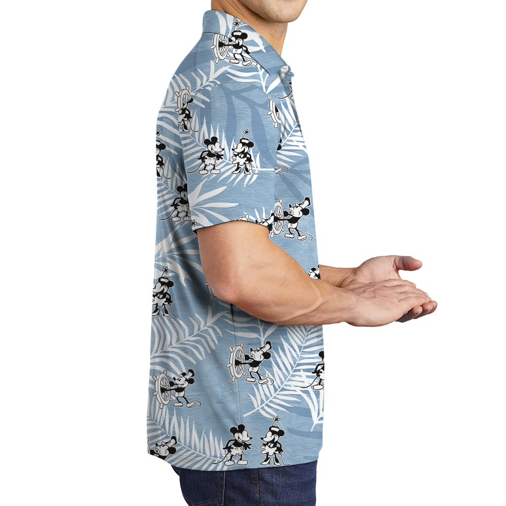 Mickey Steamboat Willie Movie Classic Blue Hawaiian Polo Shirt