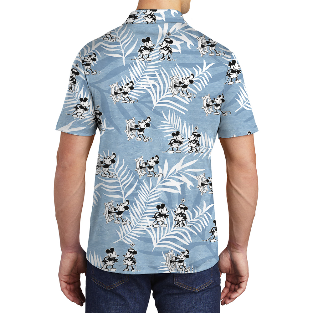 Mickey Steamboat Willie Movie Classic Blue Hawaiian Polo Shirt