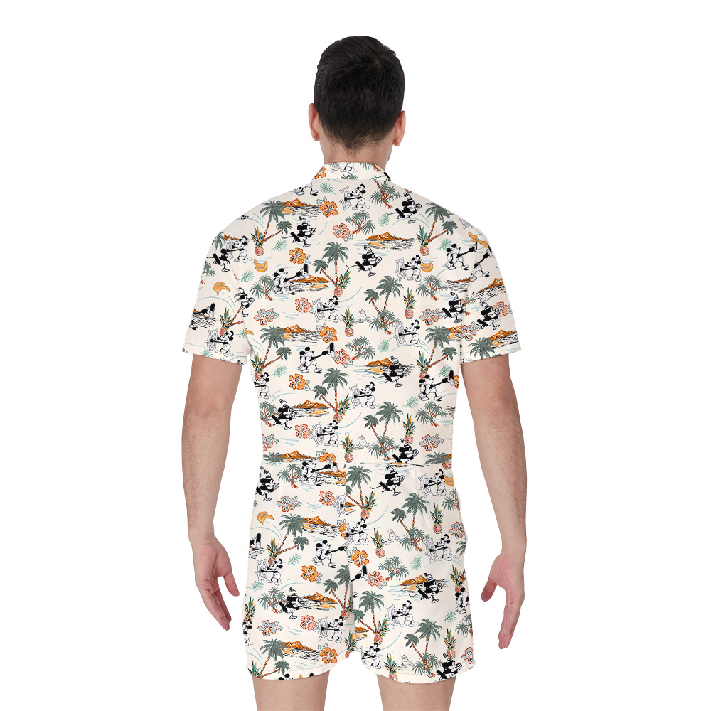 Tropical Islands Steamboat Willie Mickey Hibiscus Hawaiian Romper