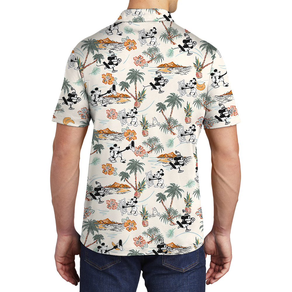 Steamboat Willie Mickey Minnie Tropical Islands Hawaiian Polo Shirt