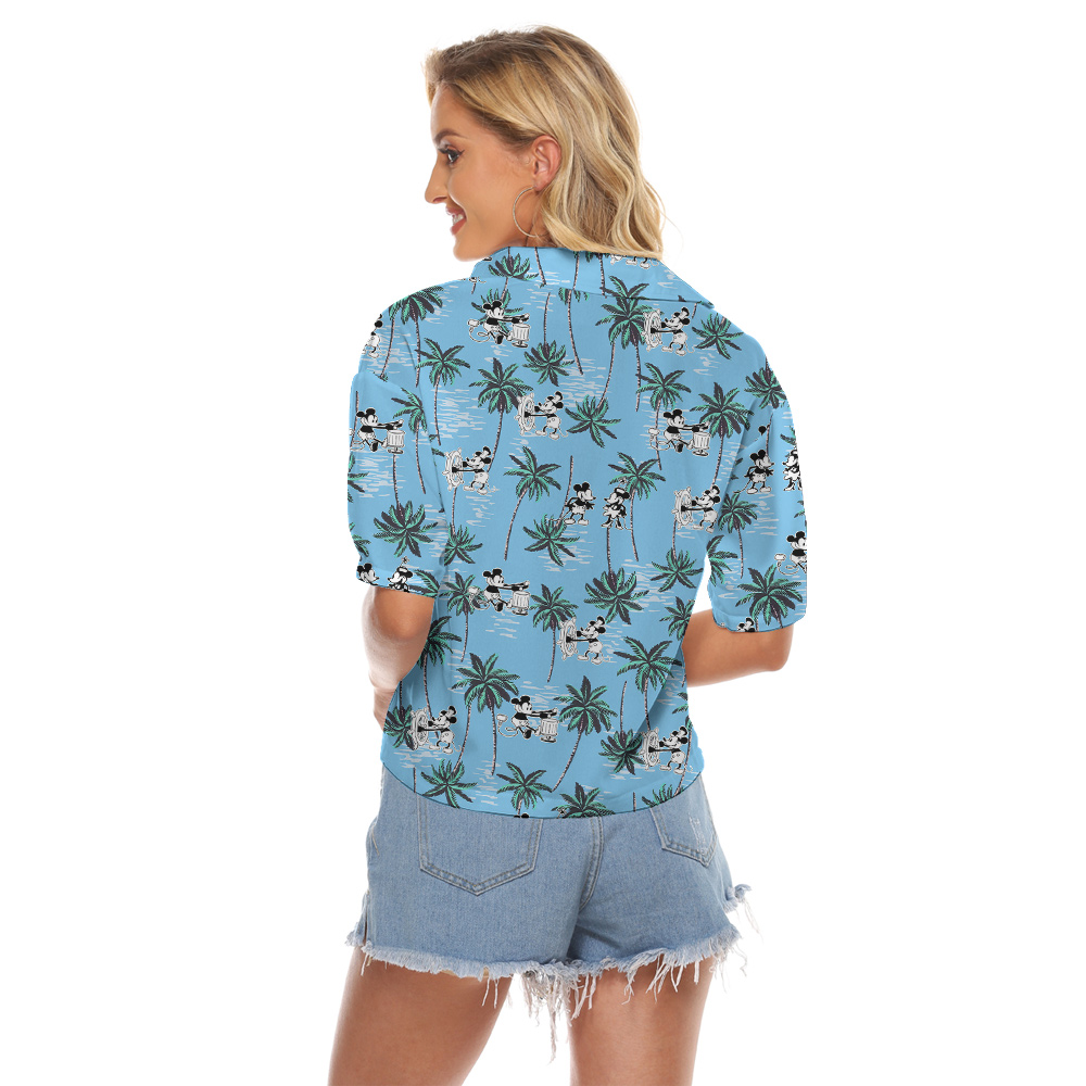Cute Mickey Steamboat Willie Tropical Palm Trees Hawaiian Crop Top Shirt