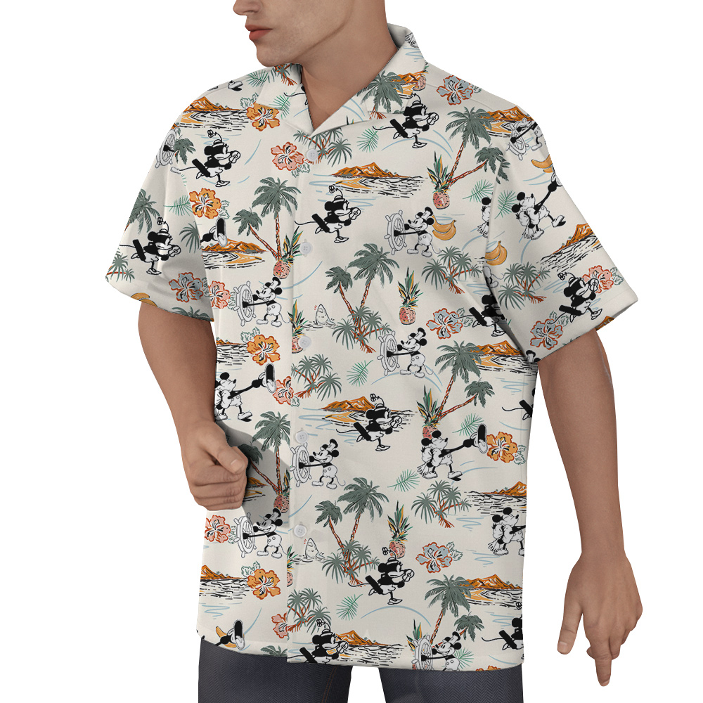 Funny Mickey Minnie Steamboat Willie Tropical Islands Hawaiian Shirt