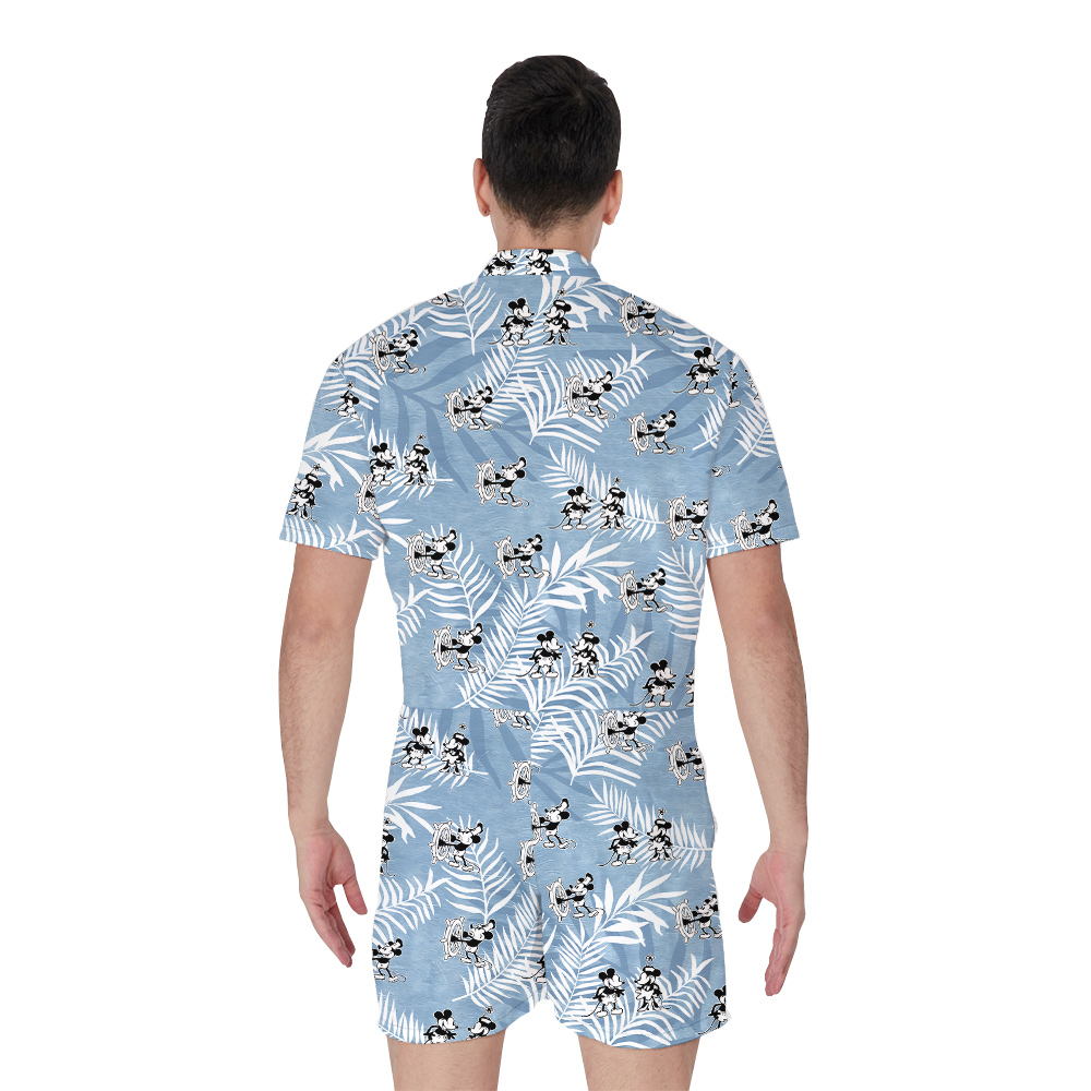 Cute Mickey Mouse Steamboat Willie Vintage Blue Hawaiian Romper For Men