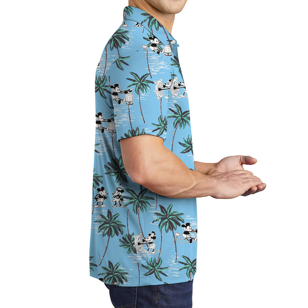 Tropical Palm Trees Mickey Steamboat Willie Movie Blue Hawaiian Polo Shirt