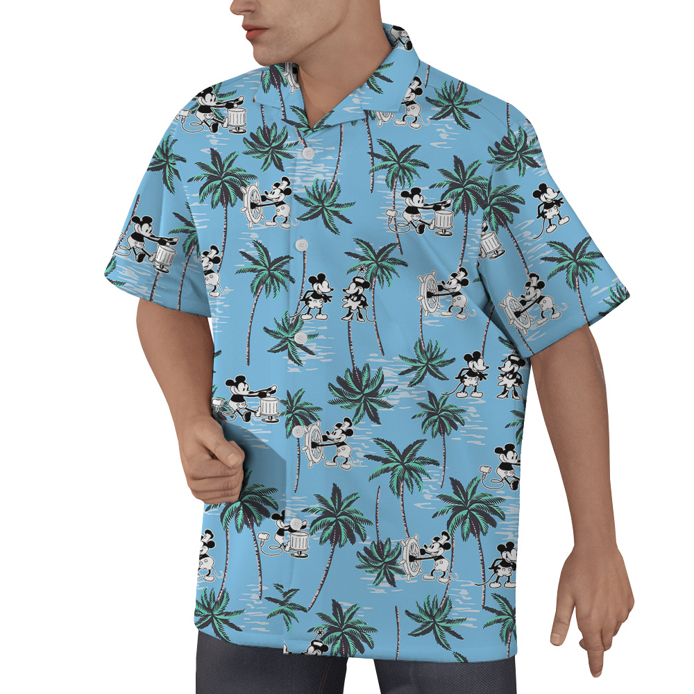 Blue Palm Tree Steamboat Willie Mickey Hawaiian Shirt