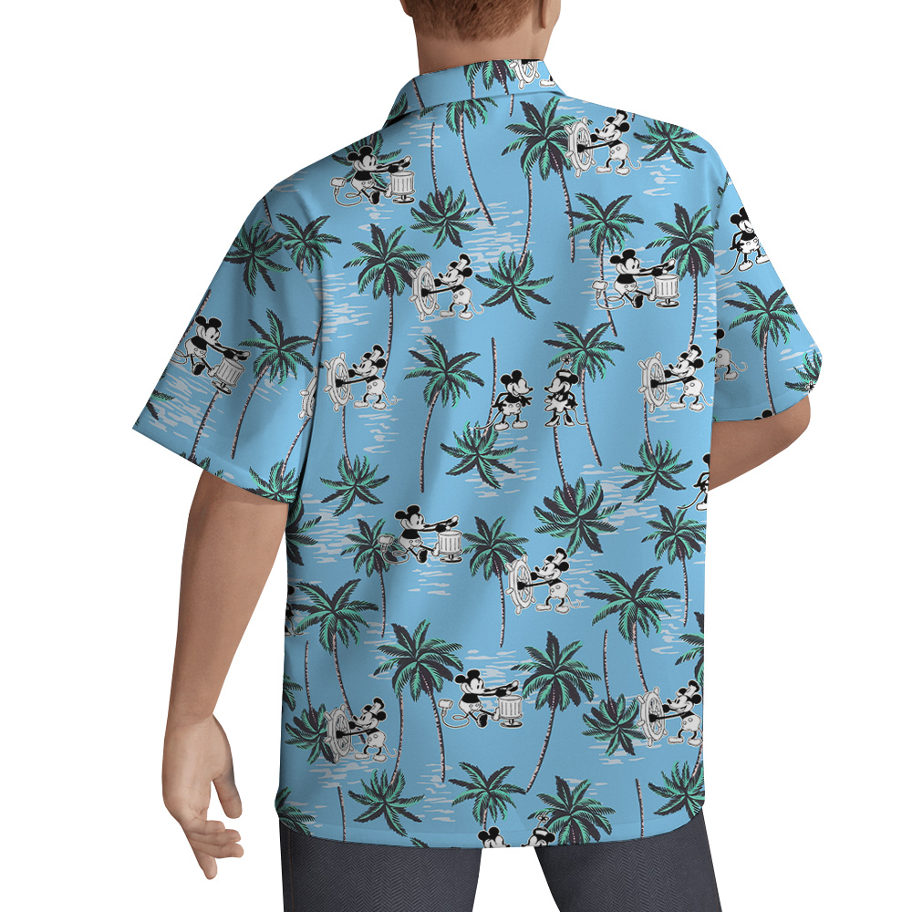 Blue Palm Tree Steamboat Willie Mickey Hawaiian Shirt