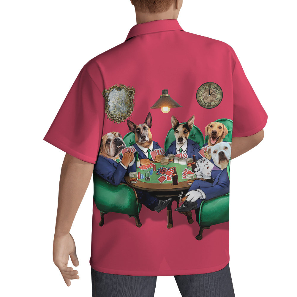 Dog Poker Pink Hawaiian Men’s Shirt With Custom Multiple Dogs Face