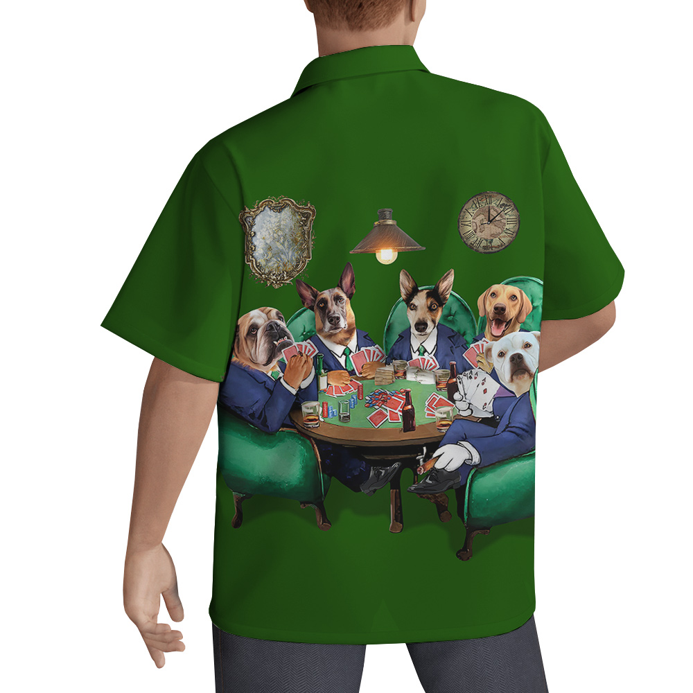 Custom Dog Poker Green Hawaiian Men’s Shirt With Multiple Dogs Face