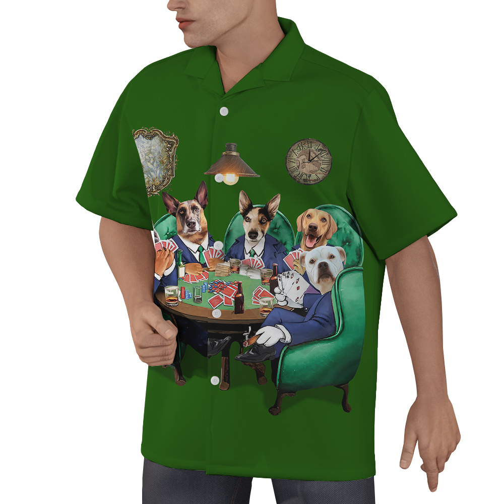 Custom Dog Poker Green Hawaiian Men’s Shirt With Multiple Dogs Face