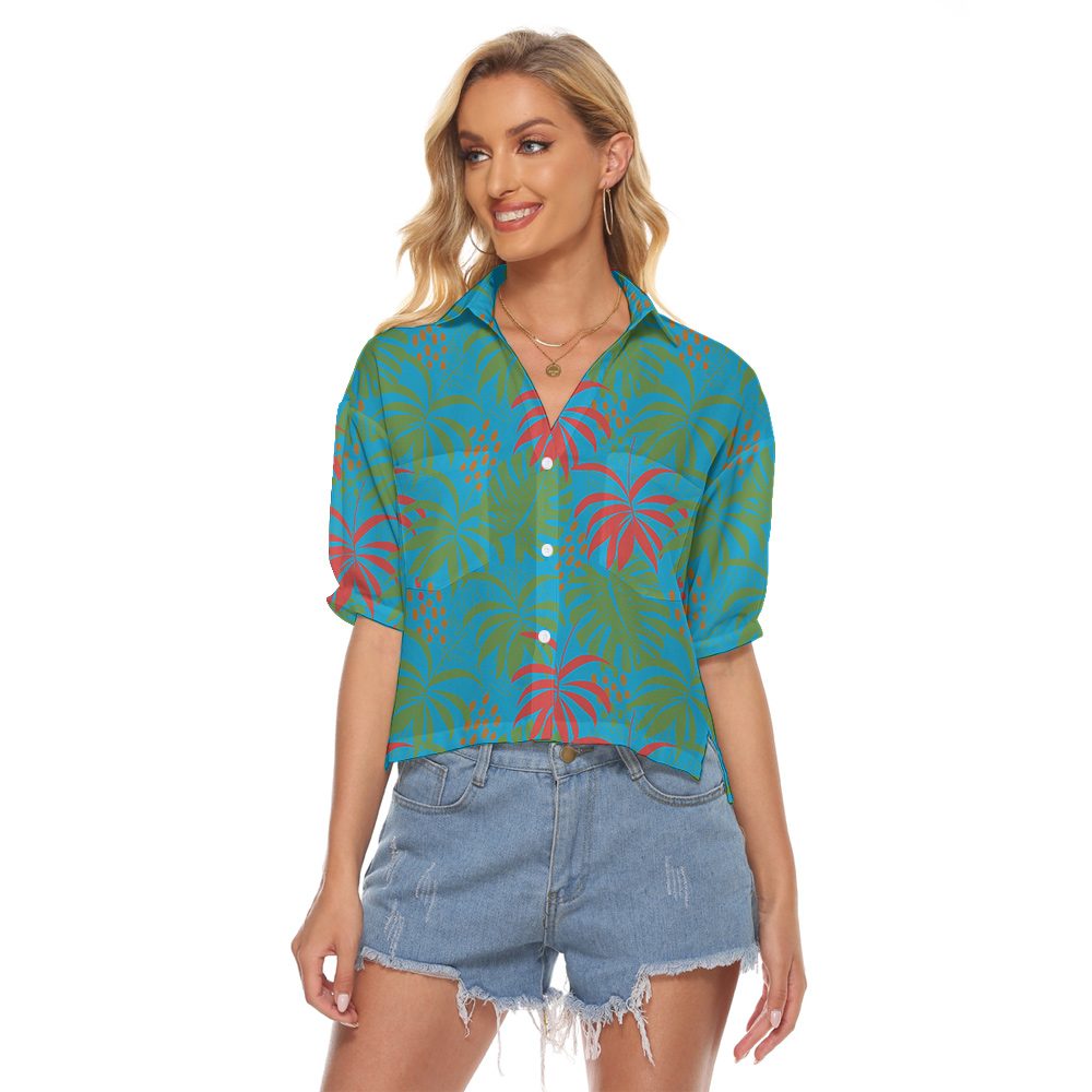Custom Dog Face On Blue Women's Cropped Shirt
