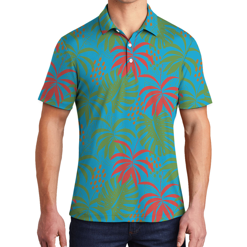 Custom Dog Face On Blue Hawaiian Men Polo Shirt