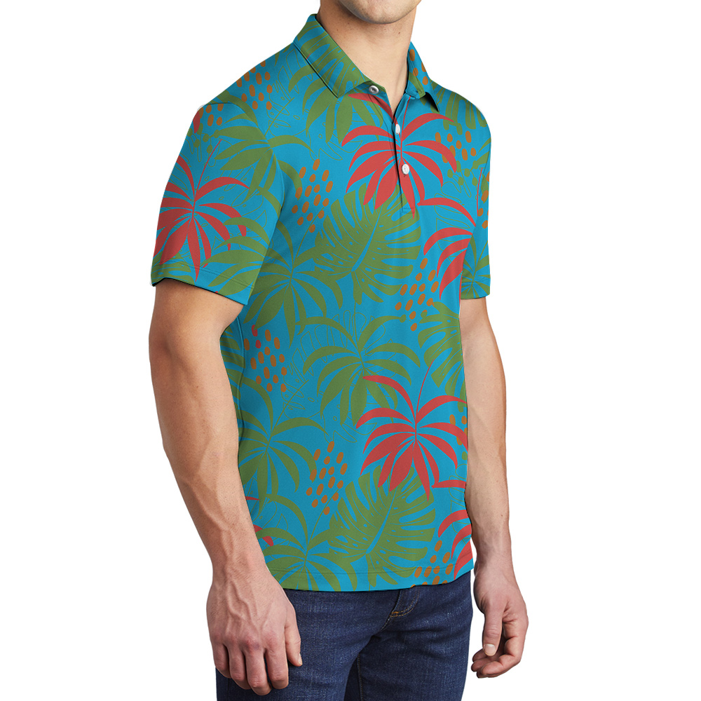 Custom Dog Face On Blue Hawaiian Men Polo Shirt