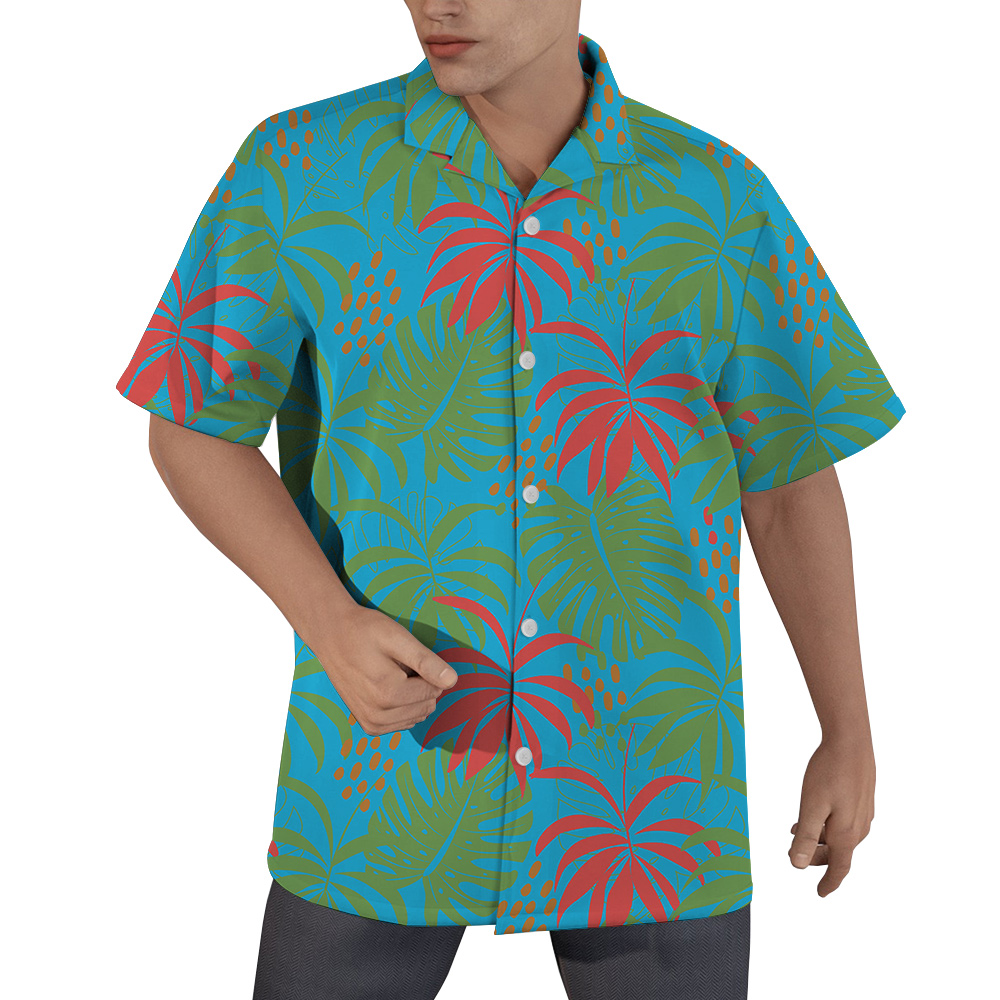 Custom Dog Face On Blue Hawaiian Men Shirt