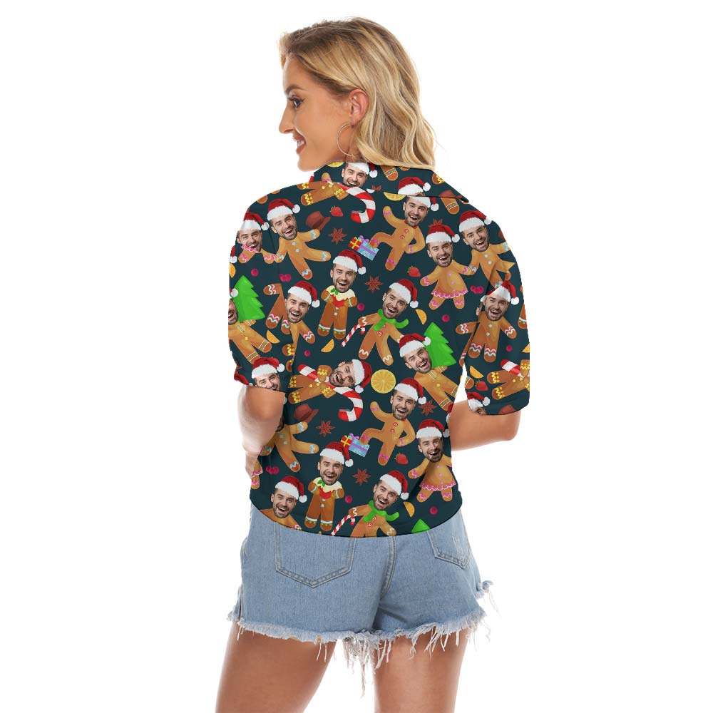Custom Face Women's Cropped Shirt Gingerbread Pattern