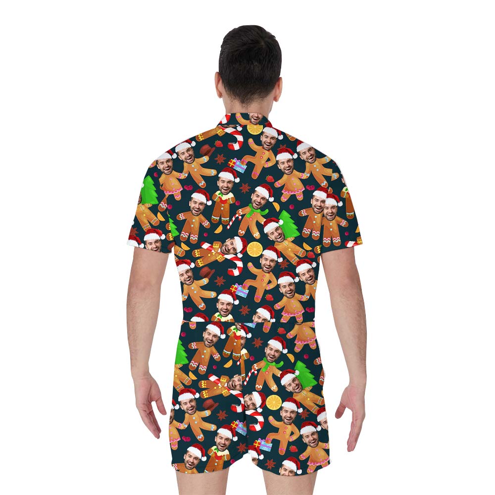 Custom Hawaiian Christmas Gingerbread Men's Romper