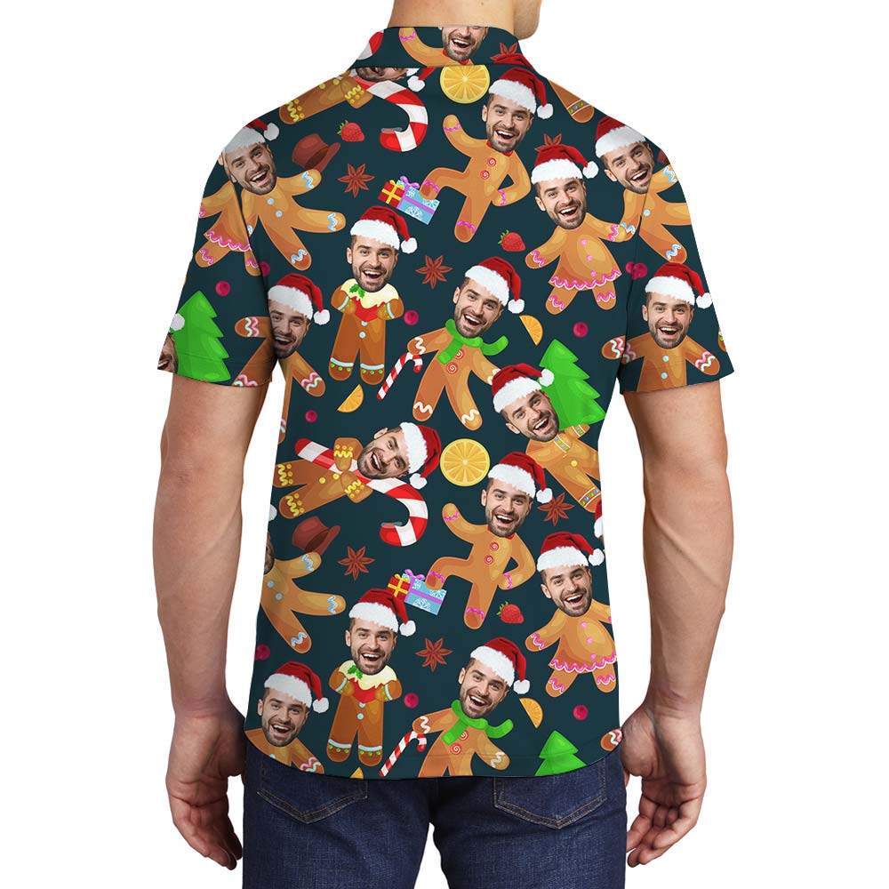 Navy Gingerbread Custom Face Men's Hawaiian Polo