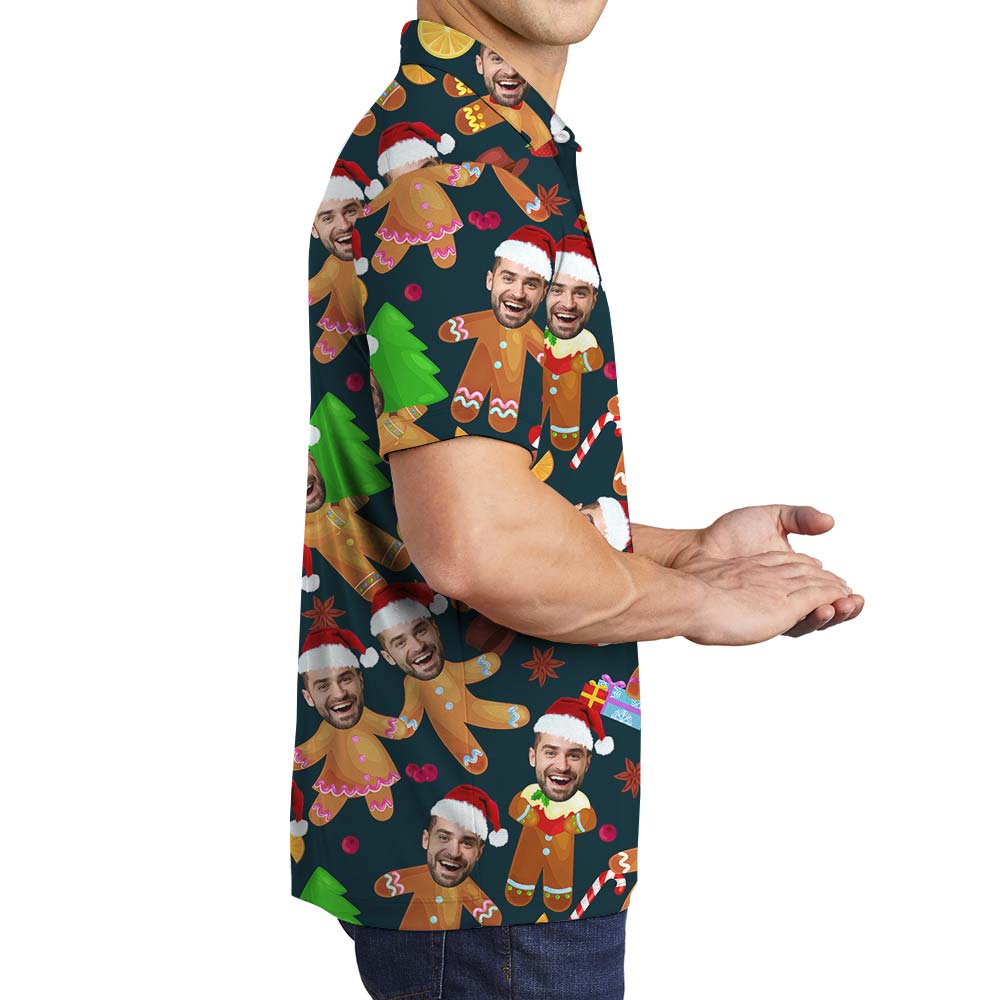 Navy Gingerbread Custom Face Men's Hawaiian Polo