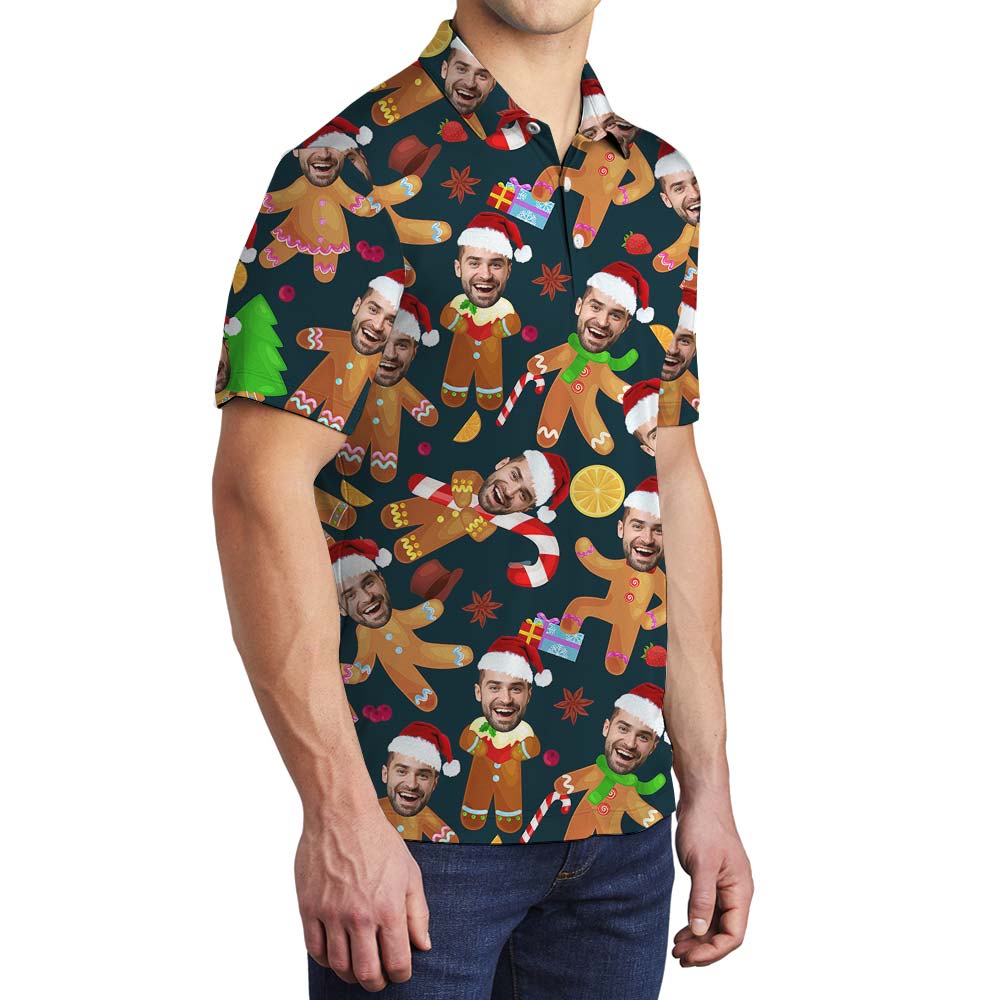 Navy Gingerbread Custom Face Men's Hawaiian Polo