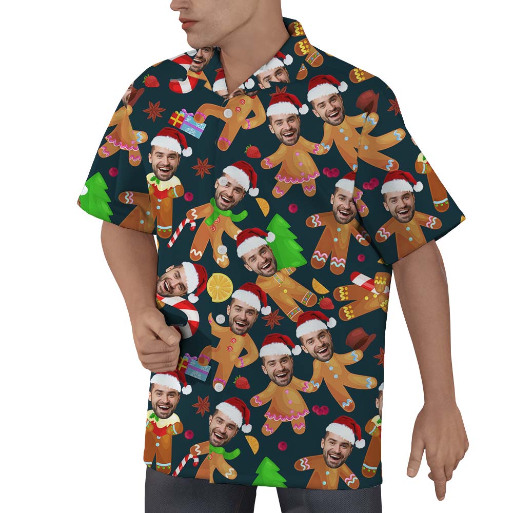 Christmas Gingerbread Custom Face Men Hawaiian Shirt