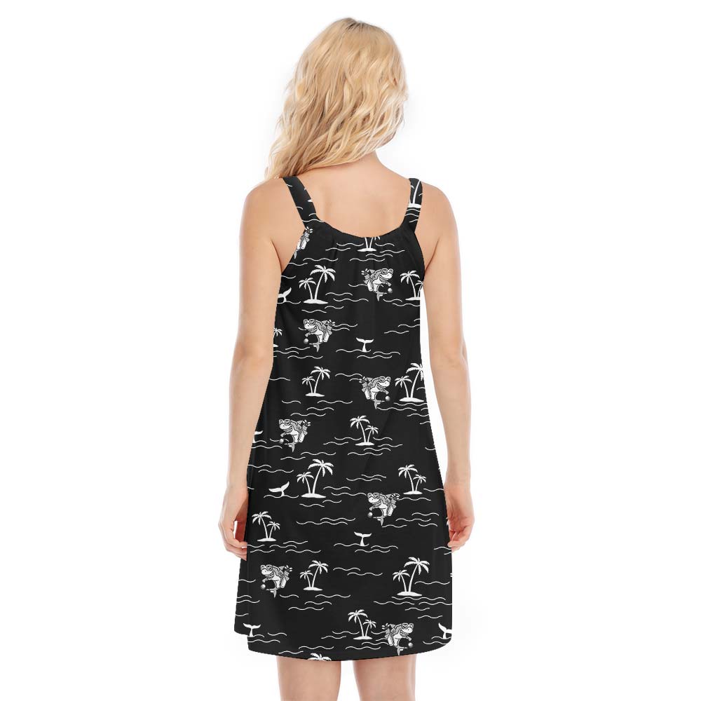 Shark Vacation Aloha Cami Dress Black
