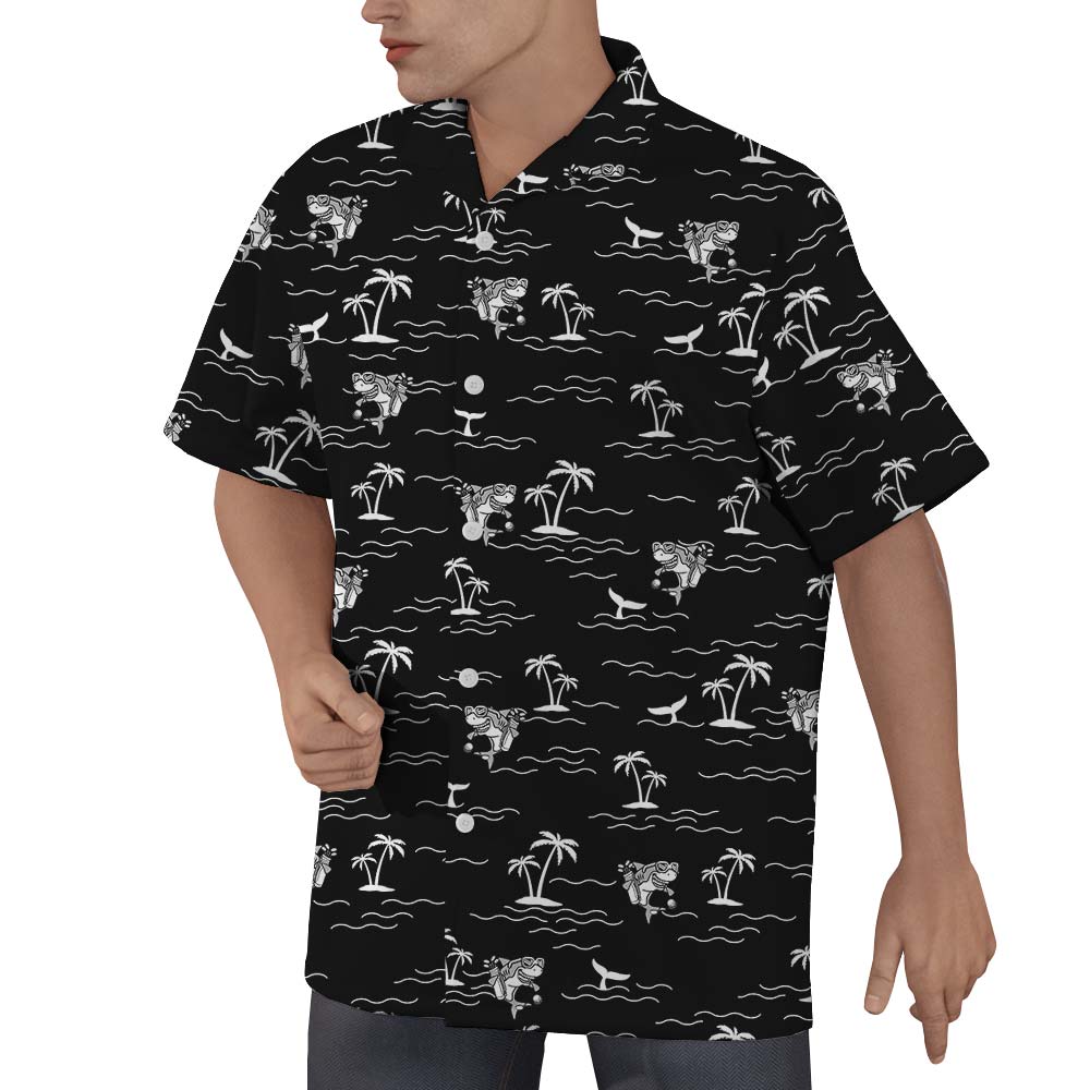 Animated Shark Black Hawaiian Shirt For Men