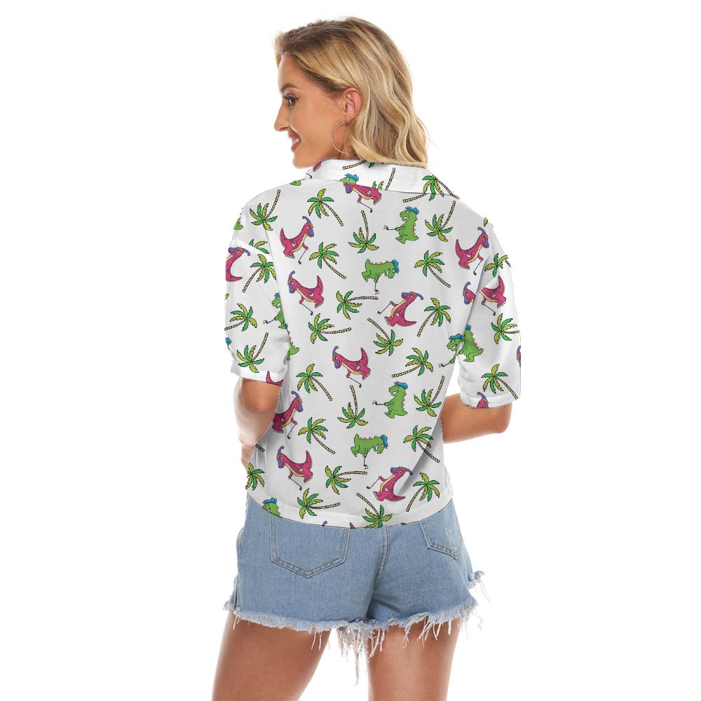 Aloha Women's Cropped Shirt With Dinosaur Pattern