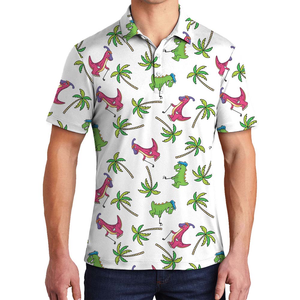 Cute Dinosaur Golf Aloha Men's Polo - variant image 1