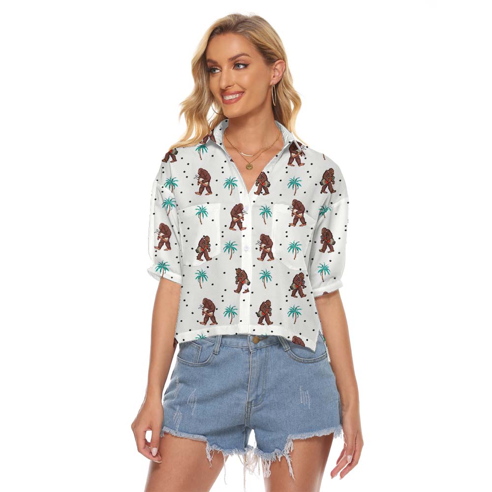 Cute Bigfoot Hawaiian Women's Cropped Shirt - variant image 1
