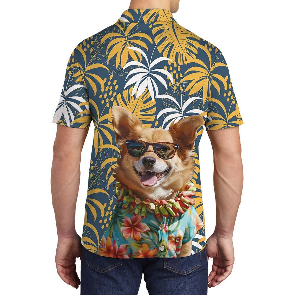 Men’s Hawaiian Polo Shirt With Custom Dogs Face on the Back - variant image 1