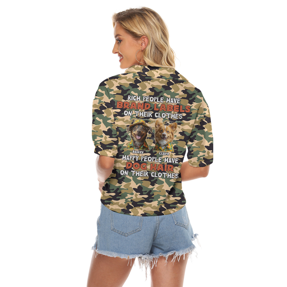 Camouflage Custom Multiple Dog Faces Hawaiian Women's Cropped Shirt - variant image 1