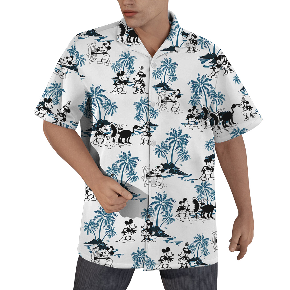 Blue Vintage Palm Trees Steamboat Willie Mickey Hawaiian Shirt - variant image 1