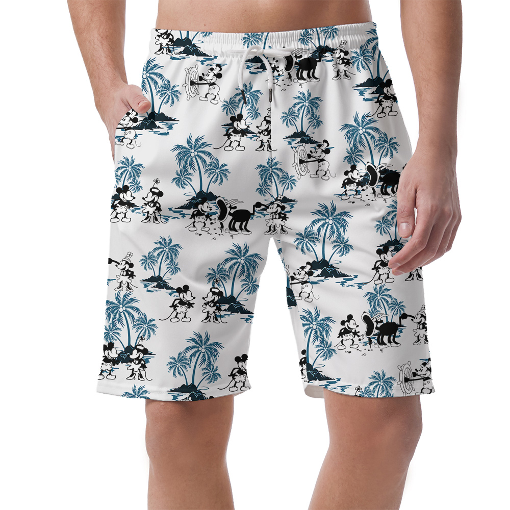 Steamboat Willie Mickey Vintage Palm Trees Hawaiian Beach Shorts For Men - variant image 1